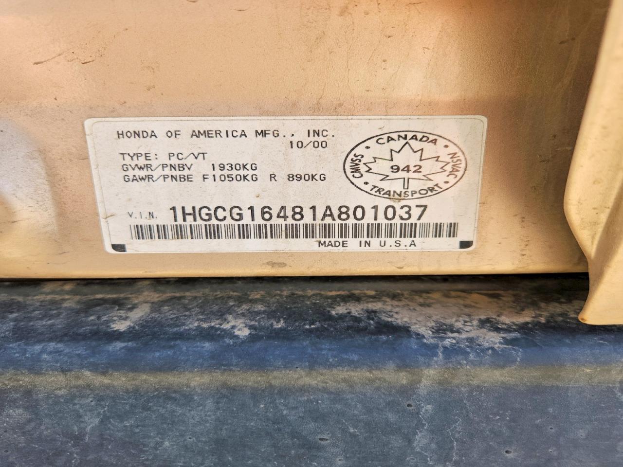 2001 HONDA ACCORD
