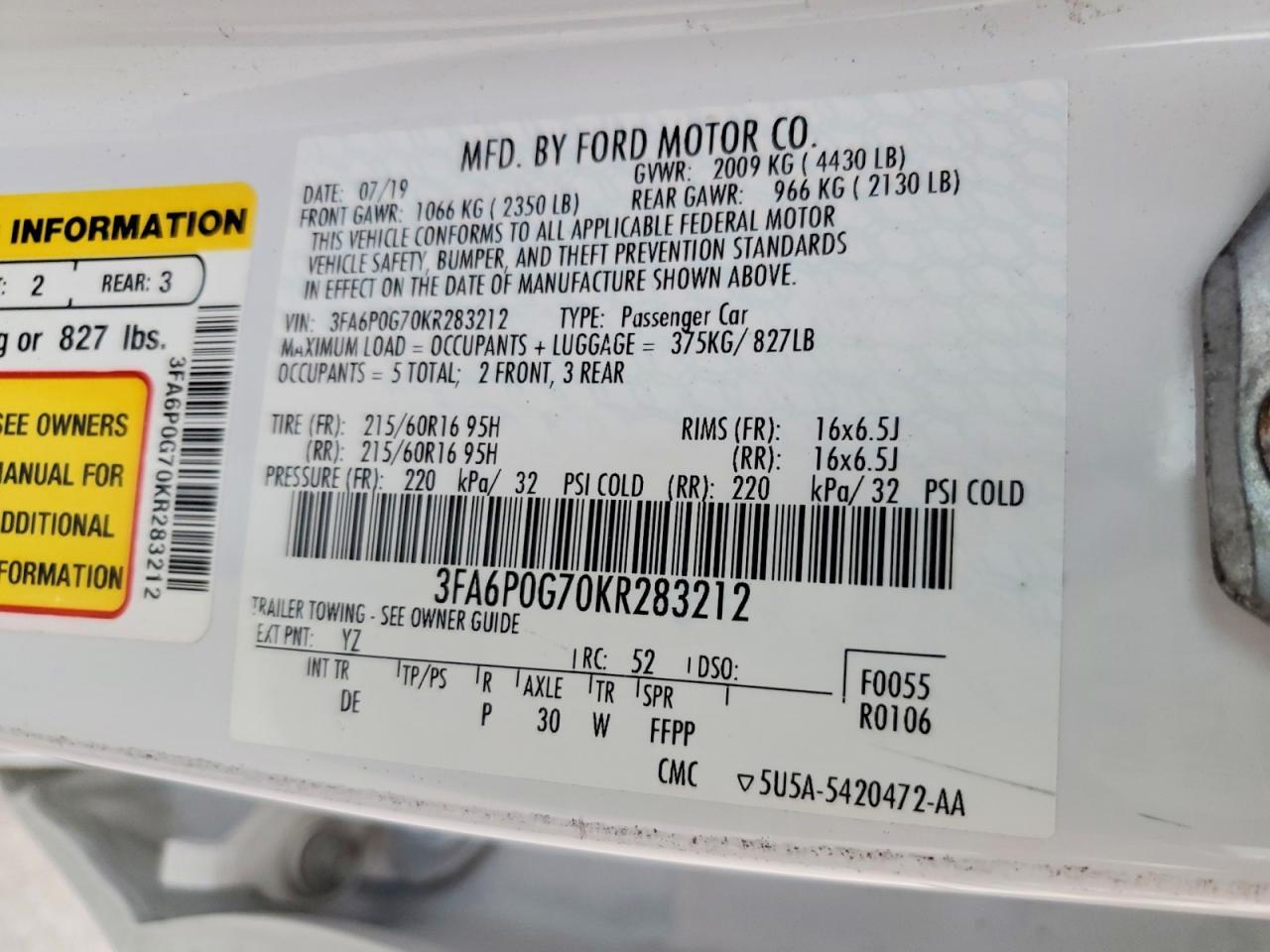2019 FORD FUSION