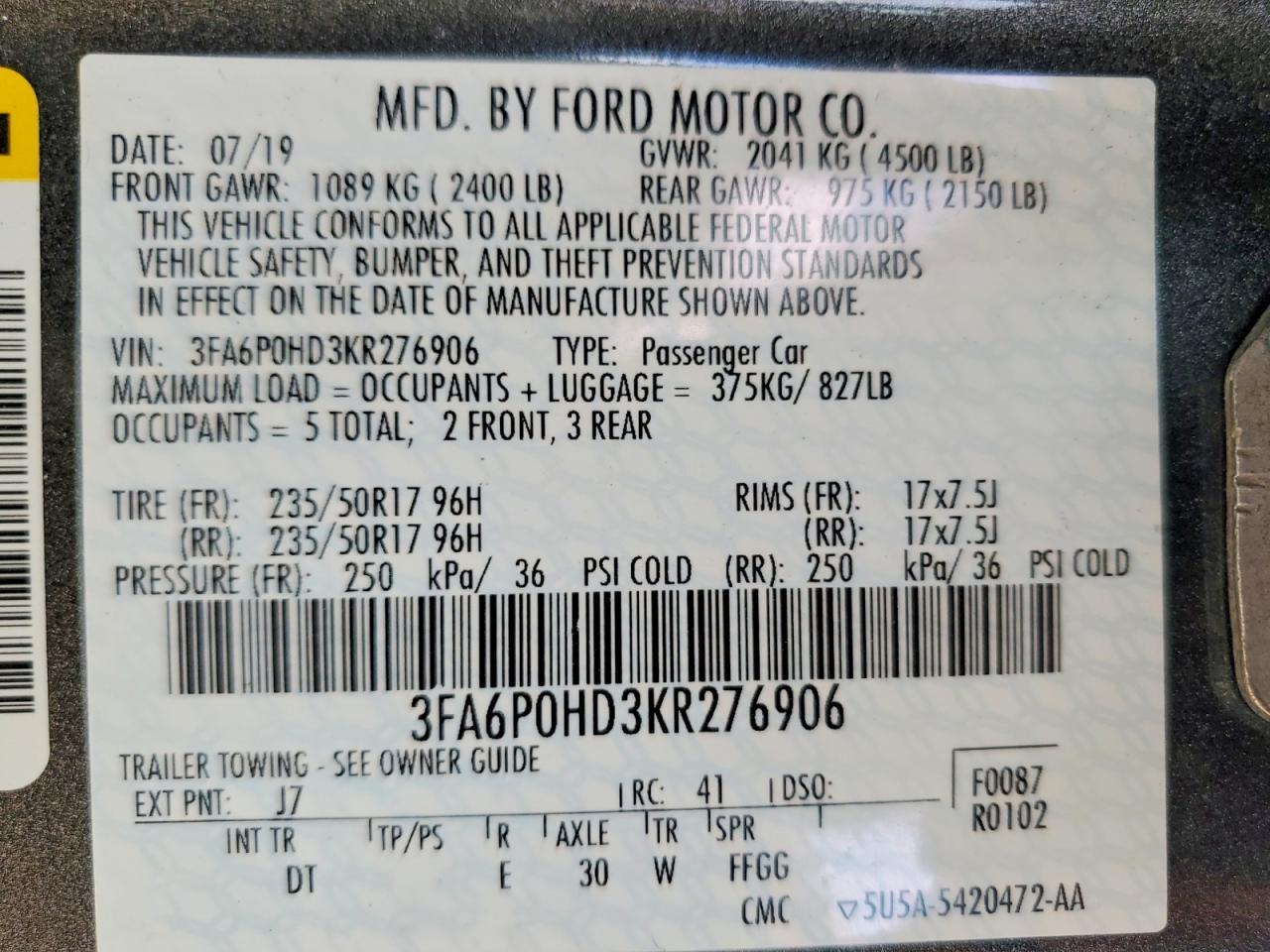 2019 FORD FUSION