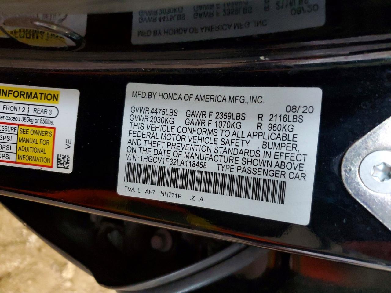 2020 HONDA ACCORD