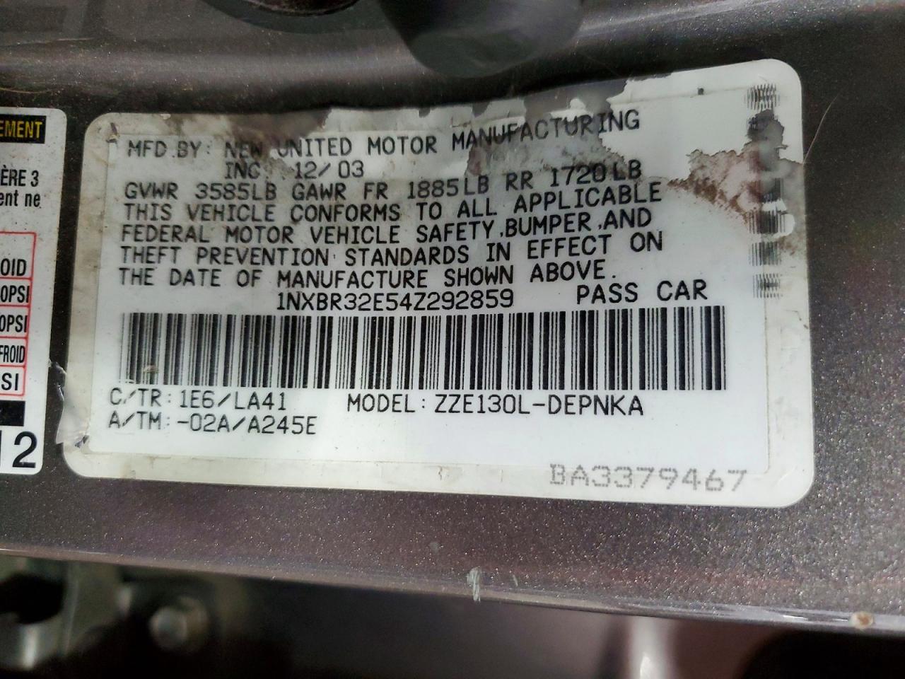 2004 TOYOTA COROLLA