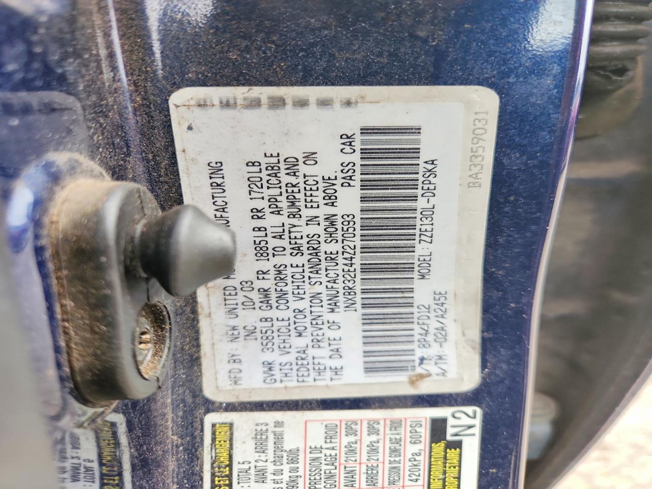 2004 TOYOTA COROLLA