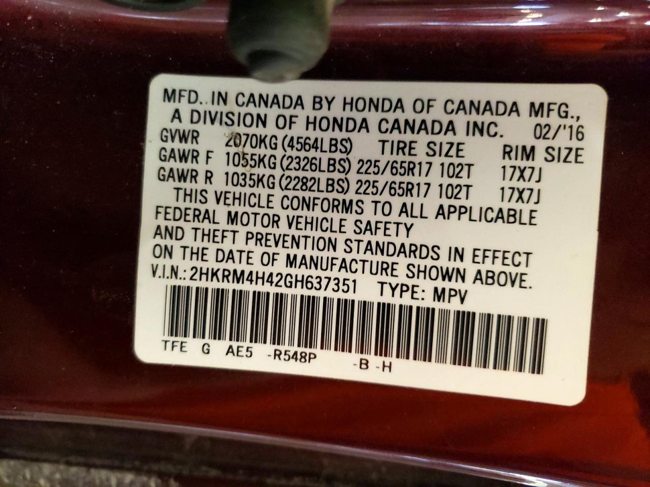 2016 HONDA CR-V