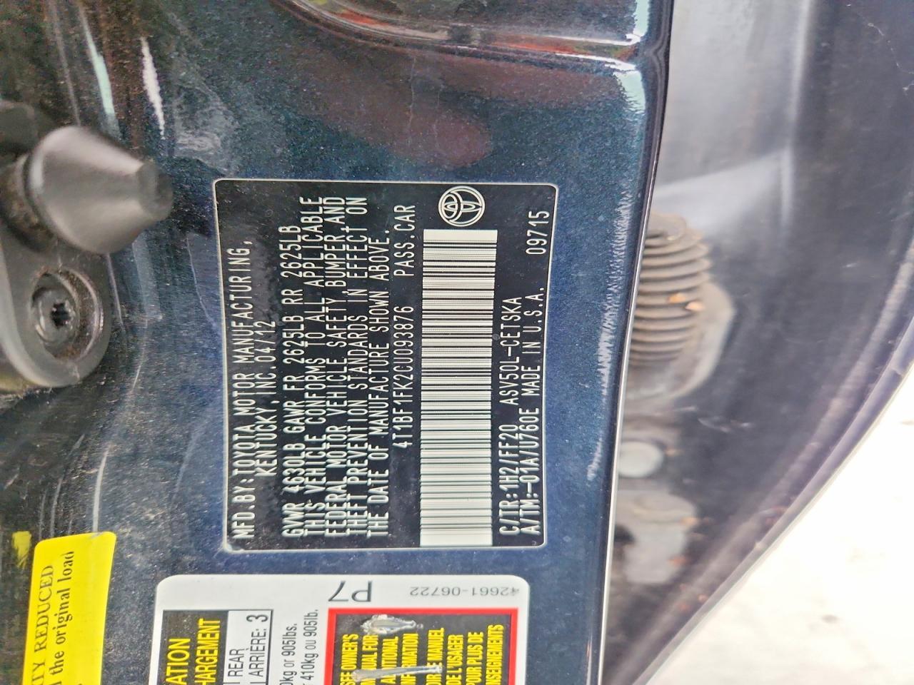2012 TOYOTA CAMRY