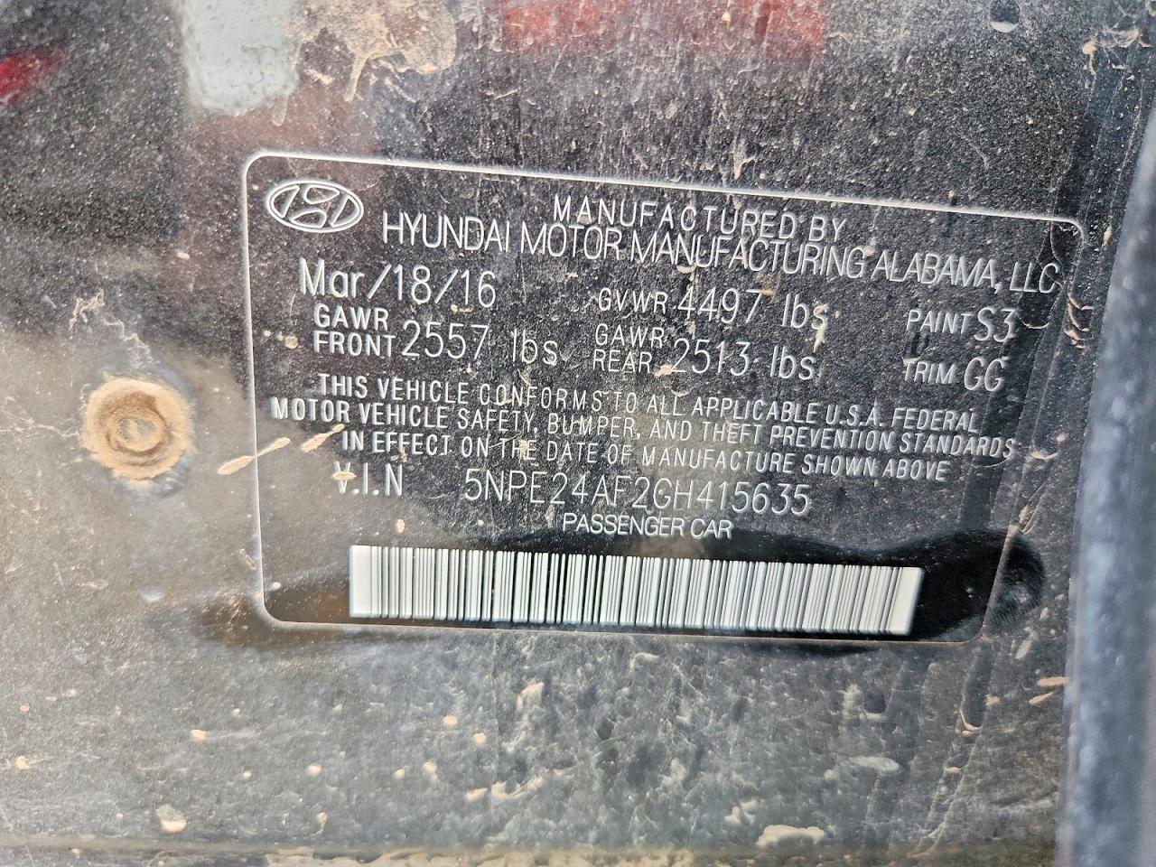2016 HYUNDAI SONATA