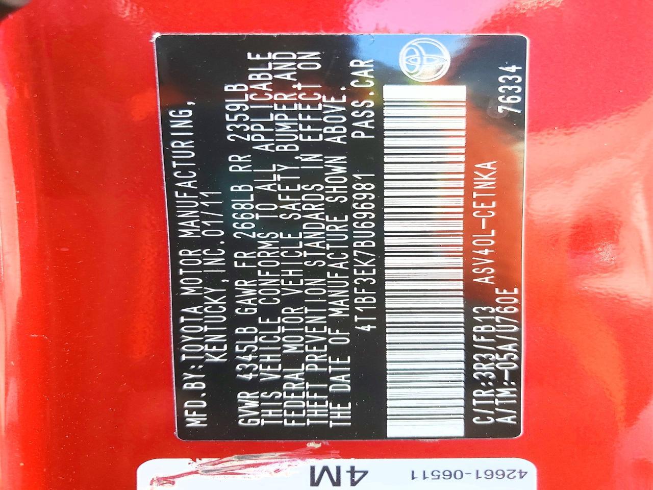 2011 TOYOTA CAMRY