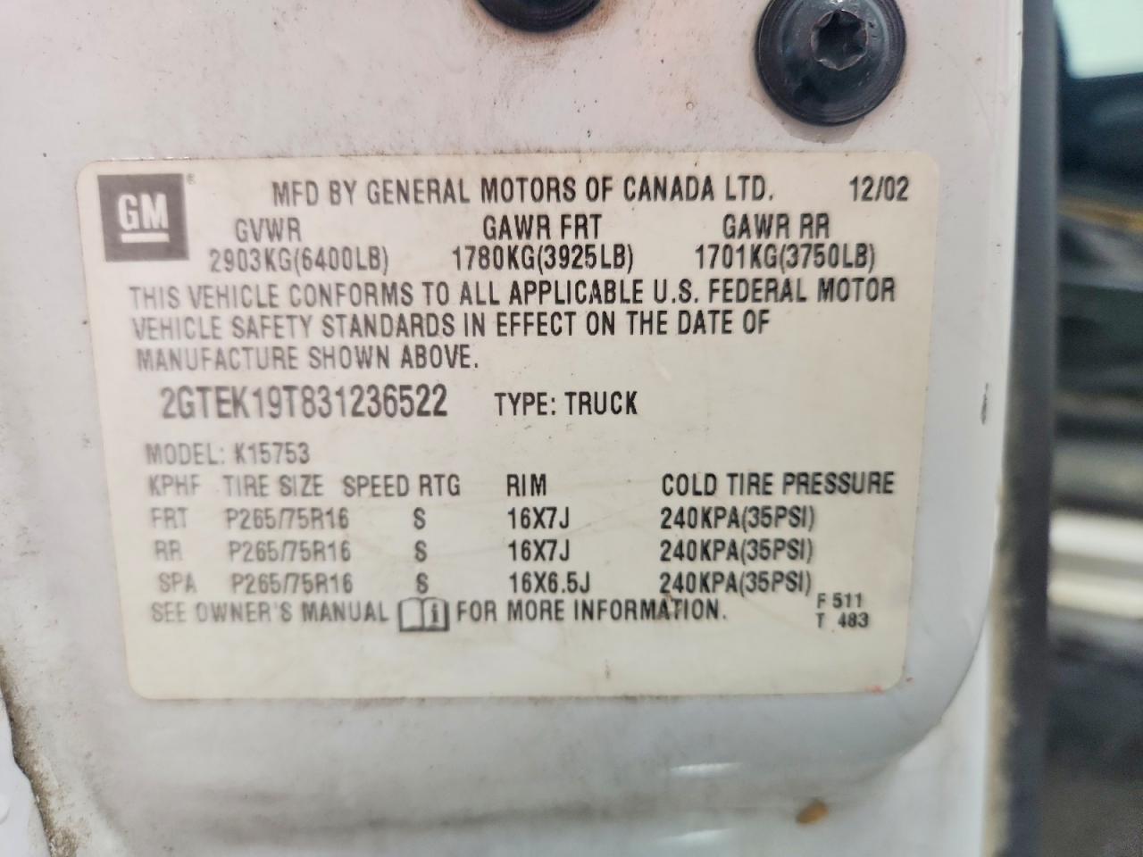 2003 GMC SIERRA 1500