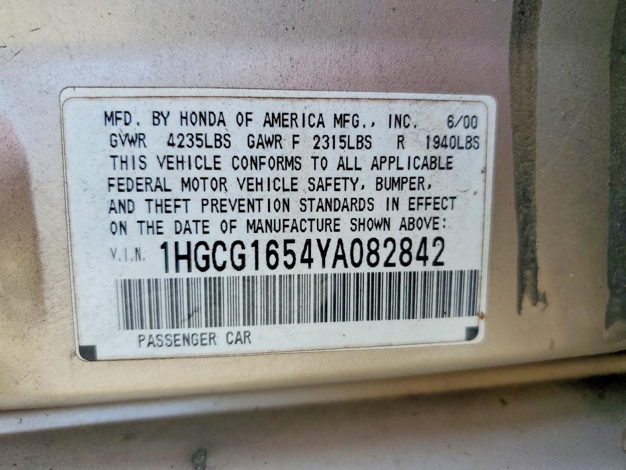 2000 HONDA ACCORD