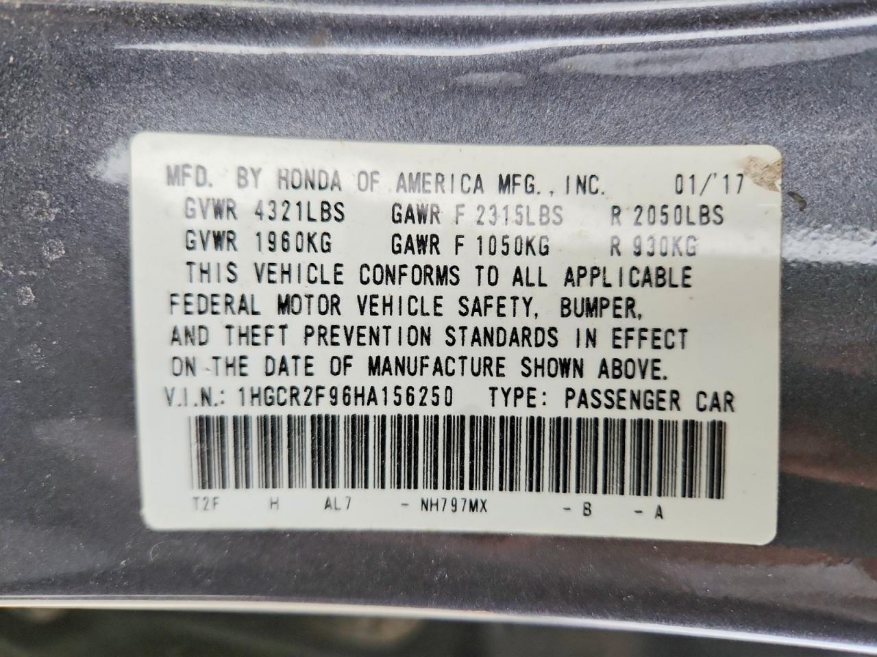 2017 HONDA ACCORD