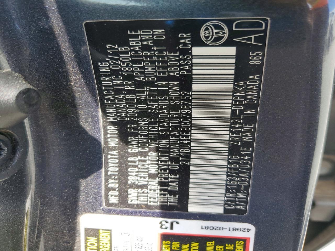2012 TOYOTA COROLLA