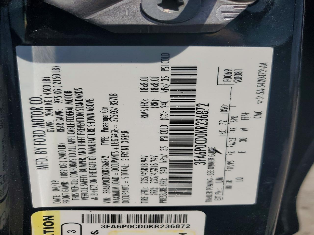 2019 FORD FUSION