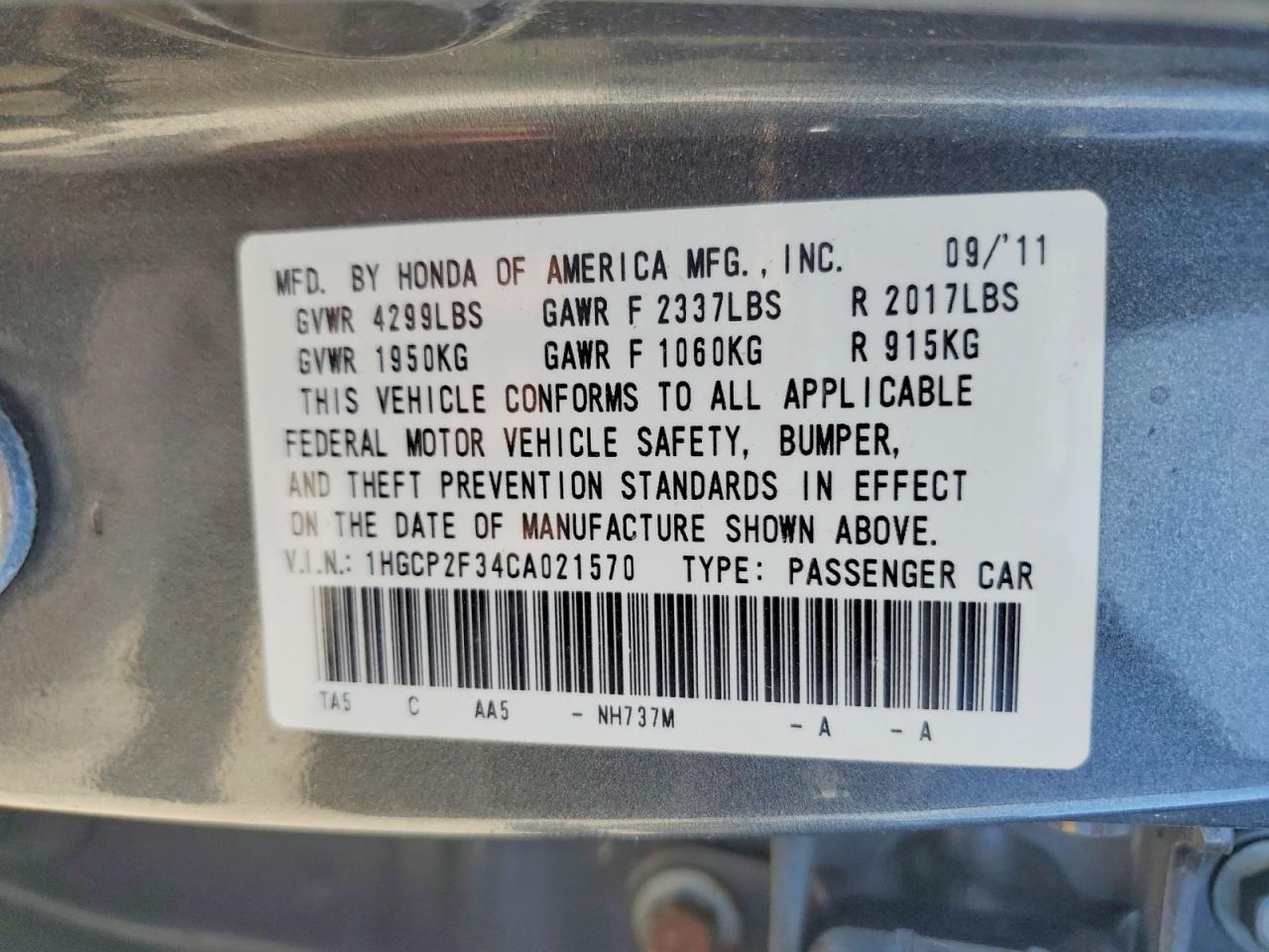 2012 HONDA ACCORD