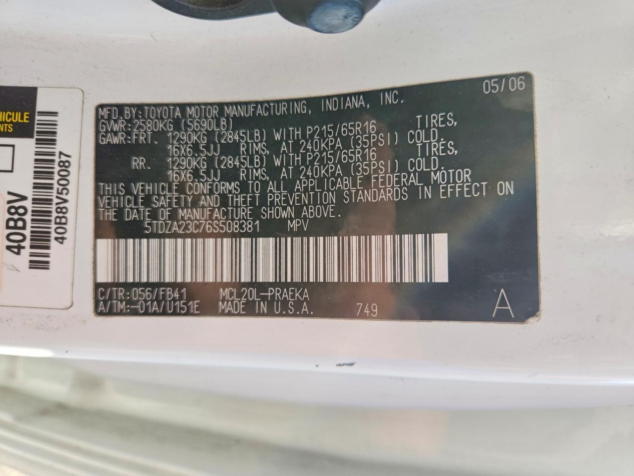2006 TOYOTA SIENNA