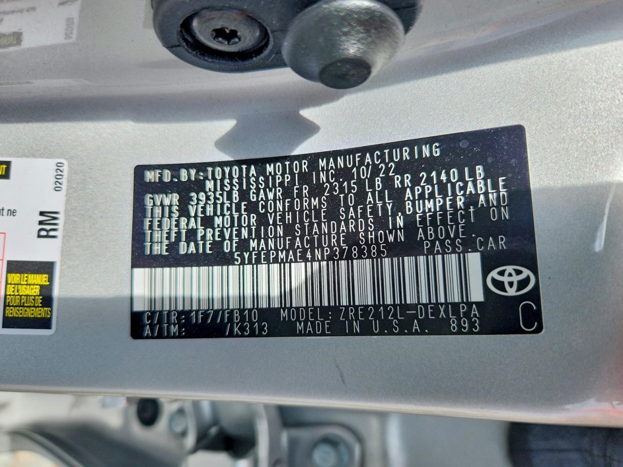2022 TOYOTA COROLLA