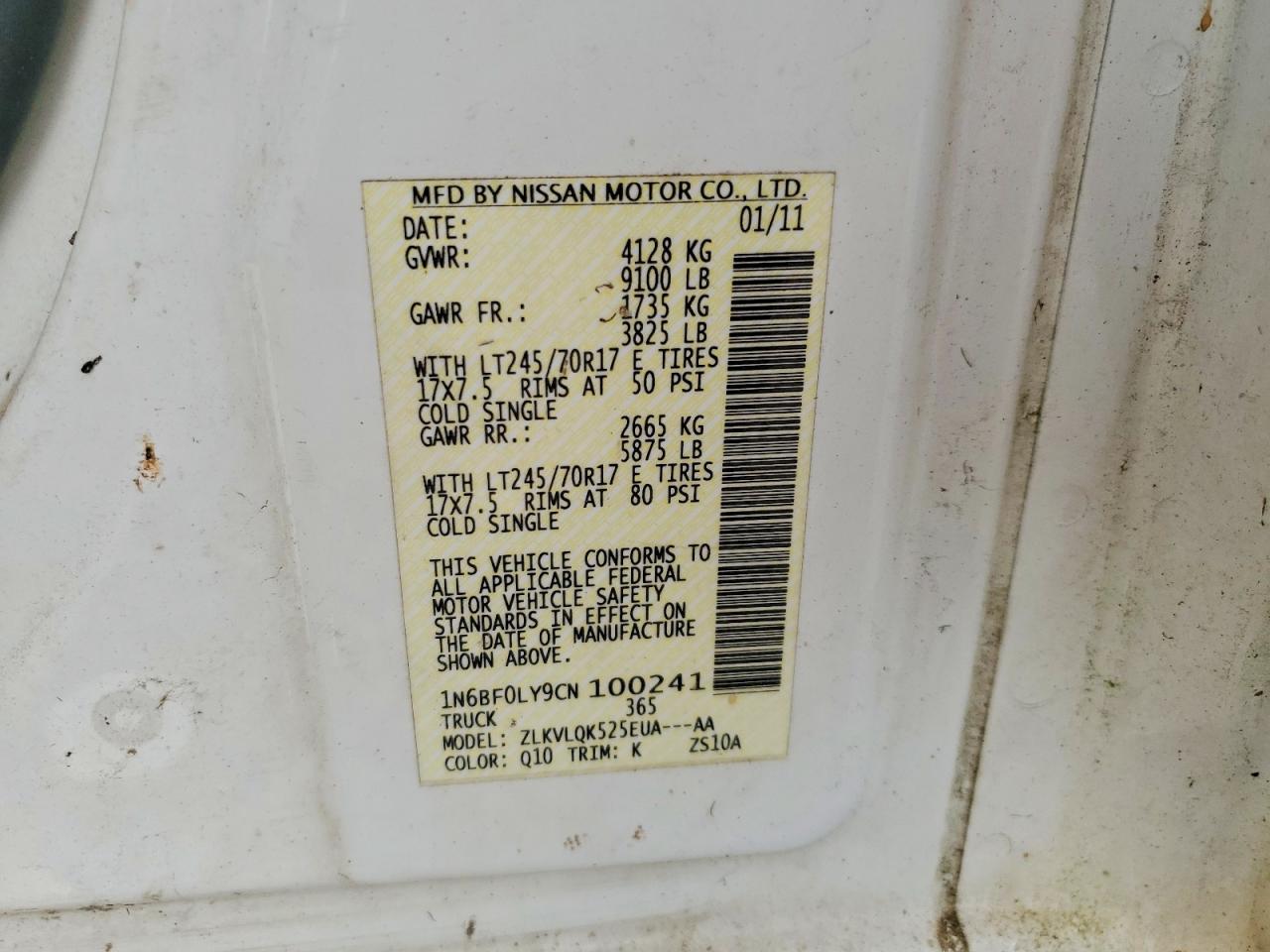 2012 NISSAN NV 2500