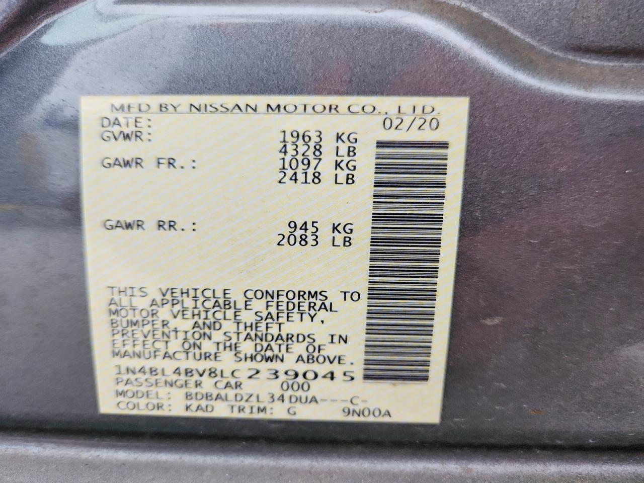 2020 NISSAN ALTIMA