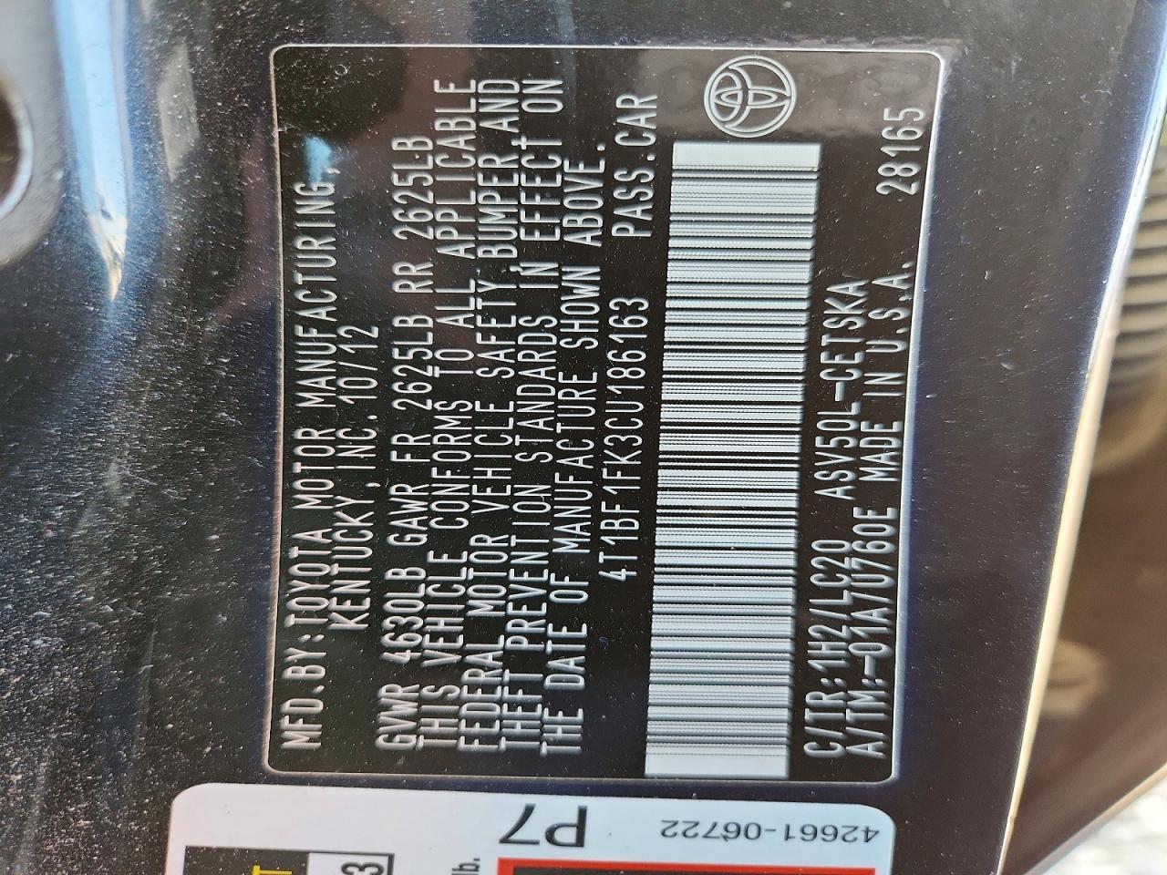 2012 TOYOTA CAMRY