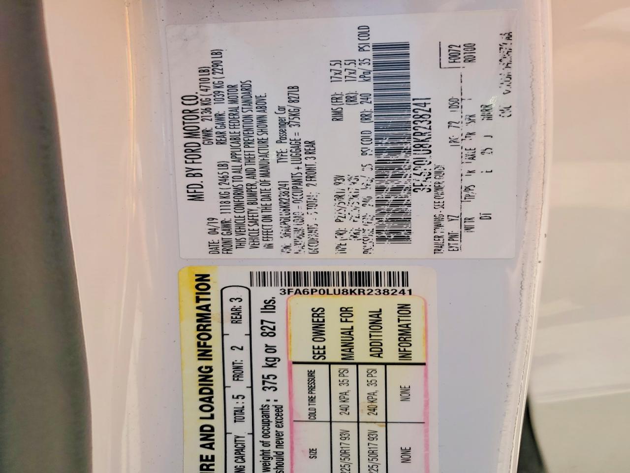 2019 FORD FUSION