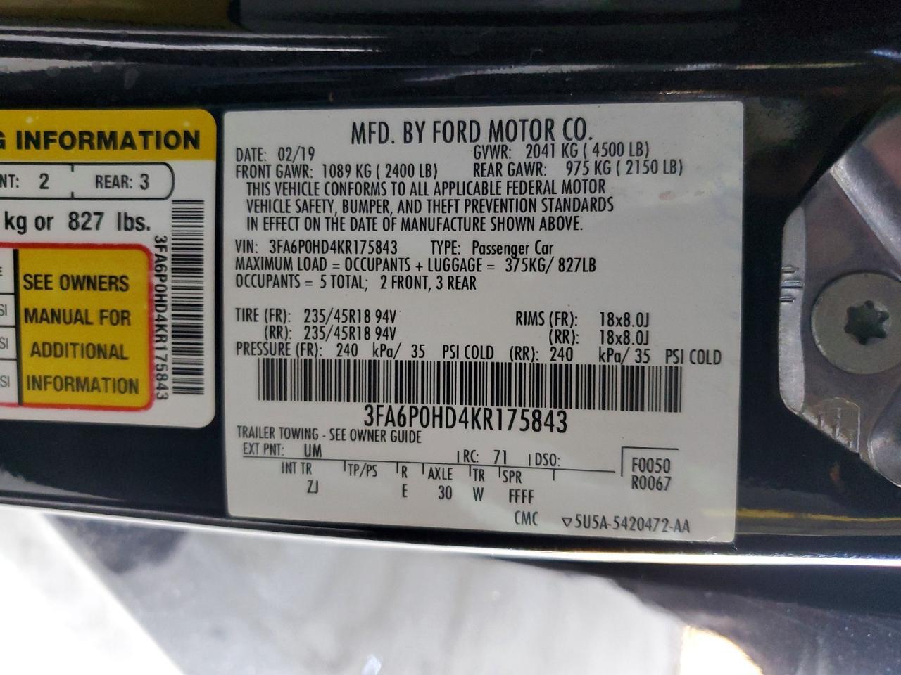 2019 FORD FUSION