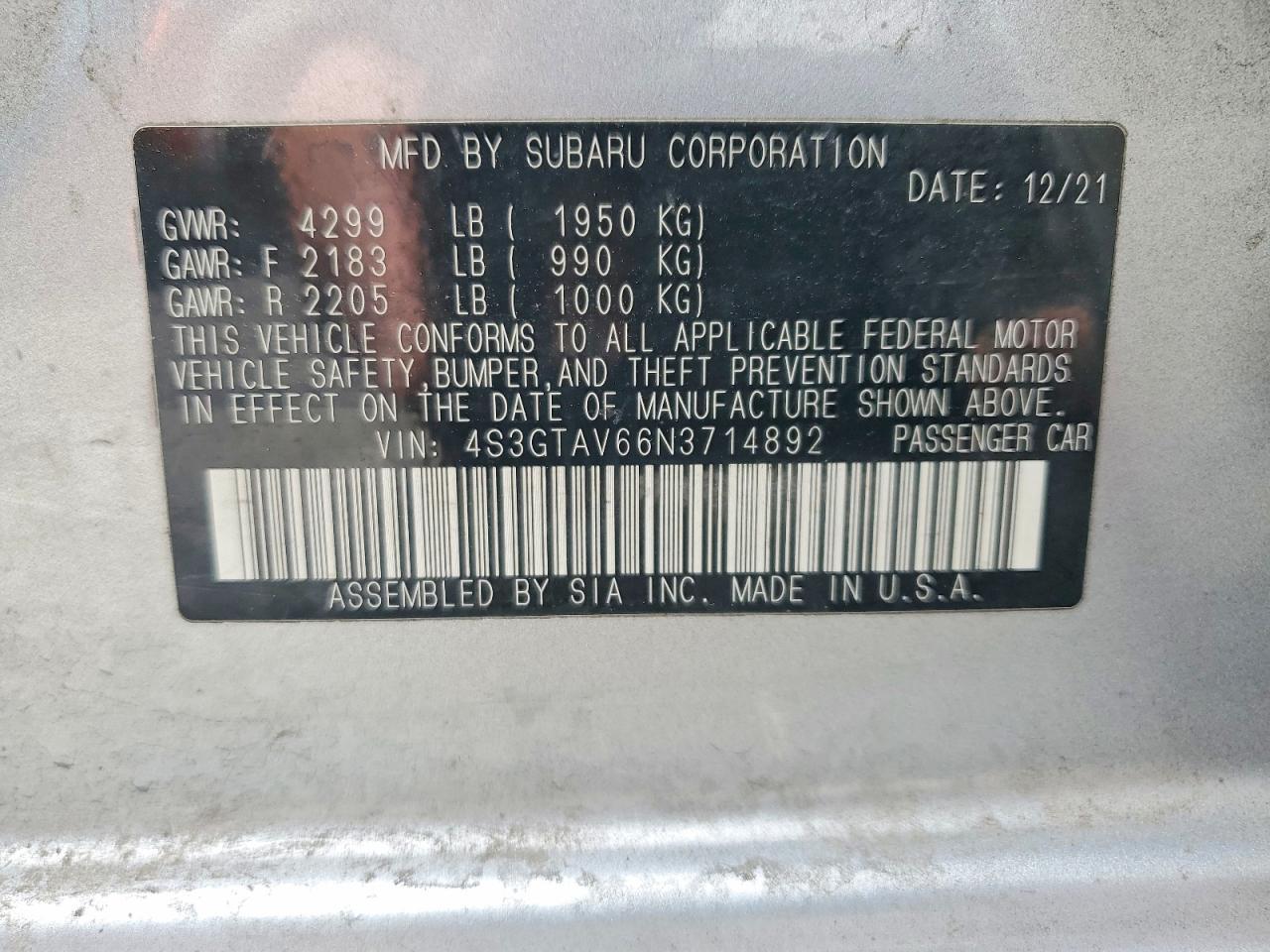 2022 SUBARU IMPREZA