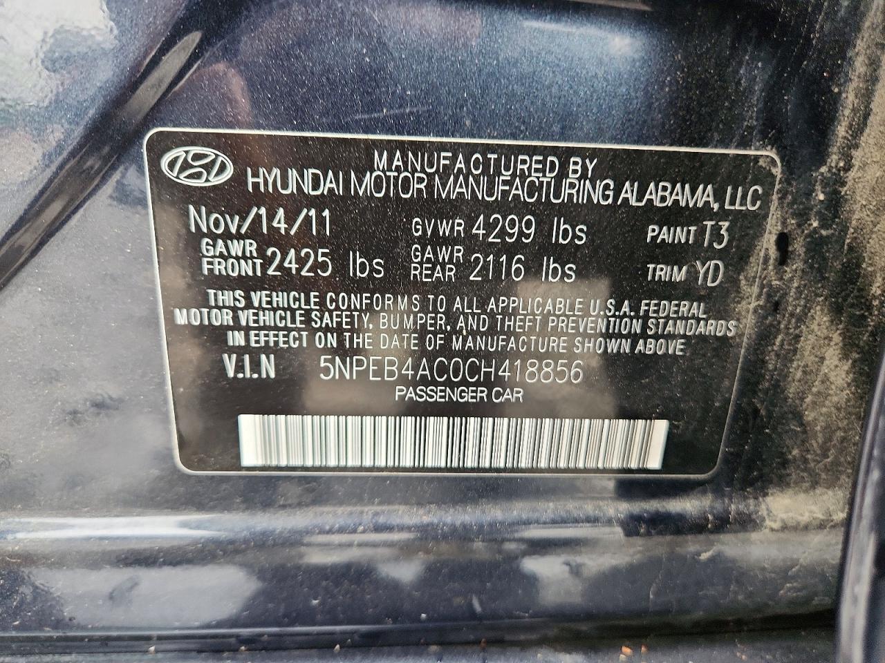 2012 HYUNDAI SONATA