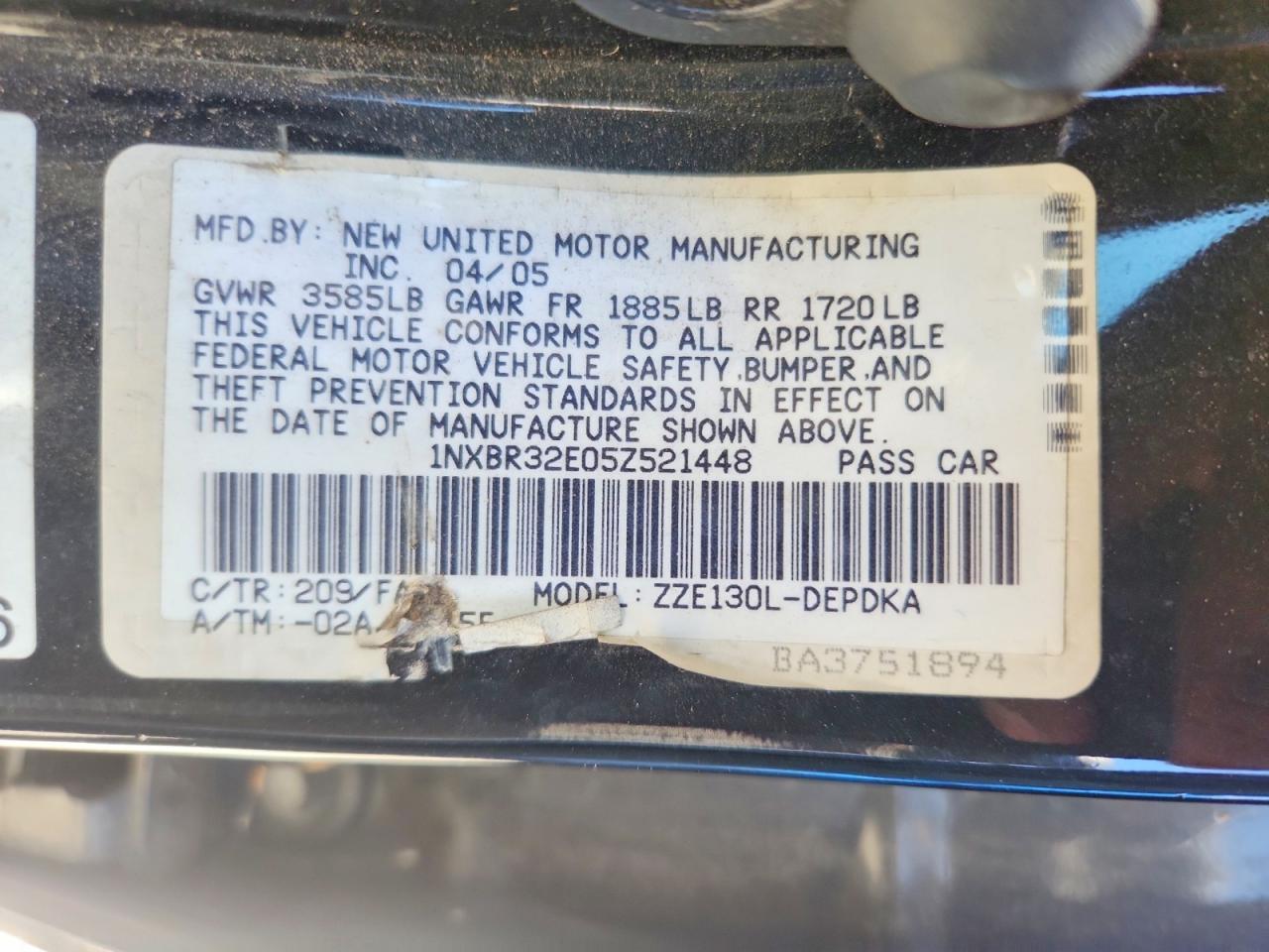 2005 TOYOTA COROLLA