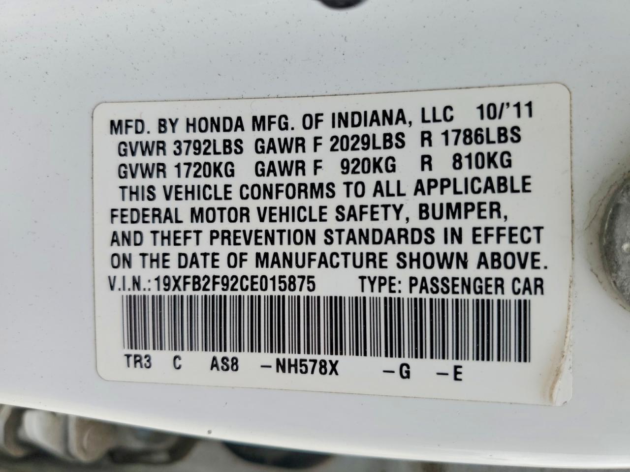 2012 HONDA CIVIC