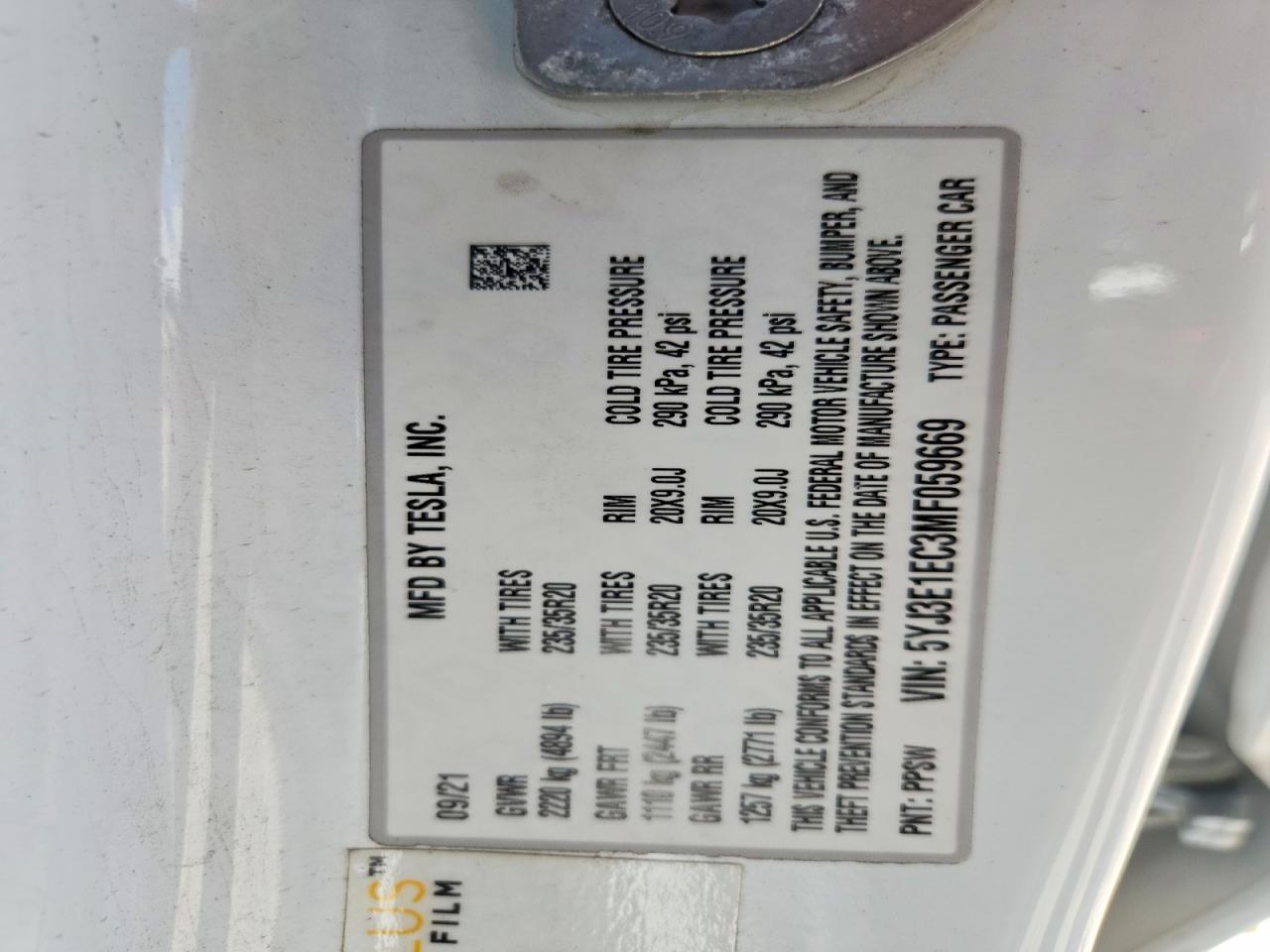 2021 TESLA MODEL 3
