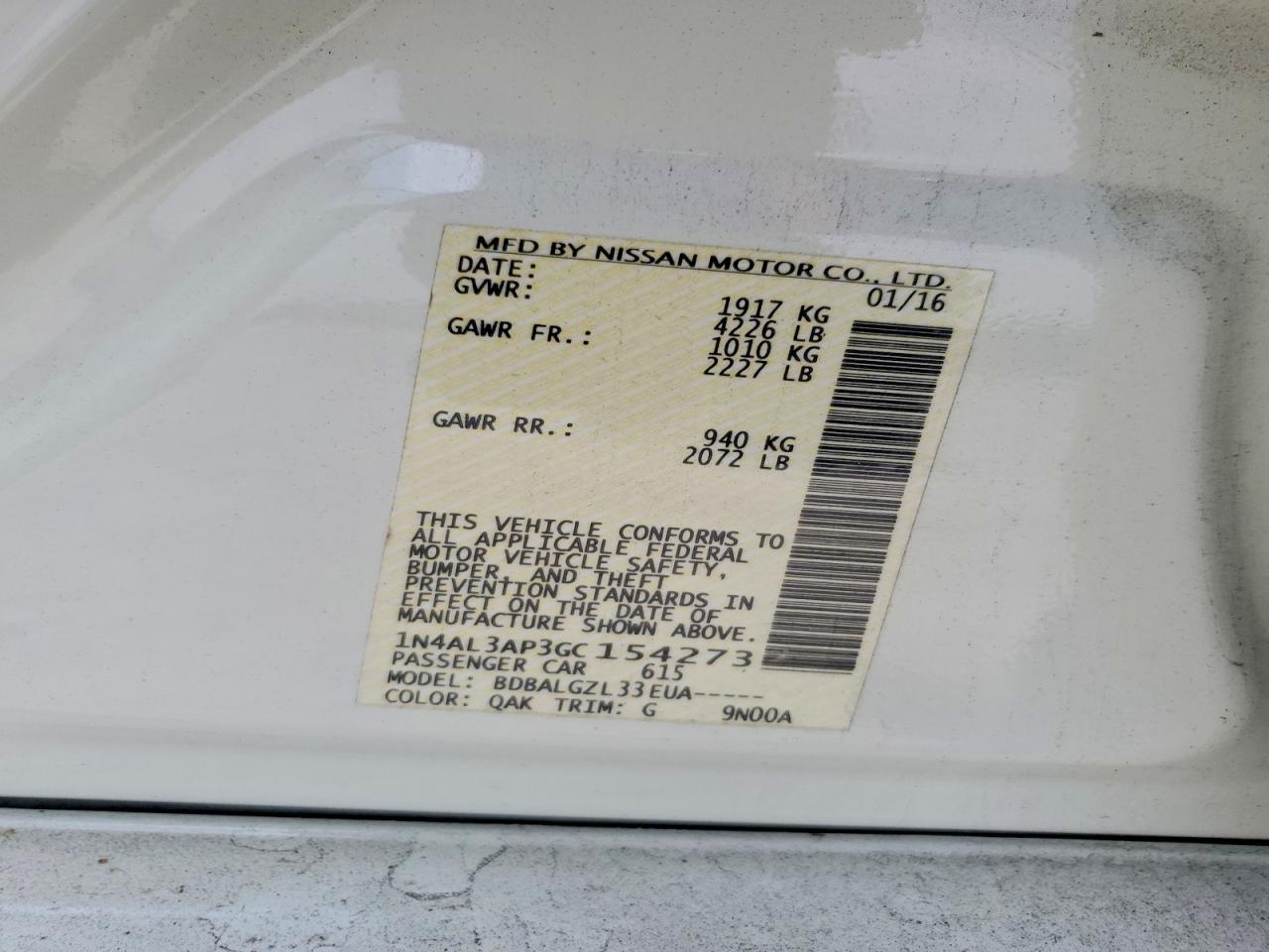 2016 NISSAN ALTIMA