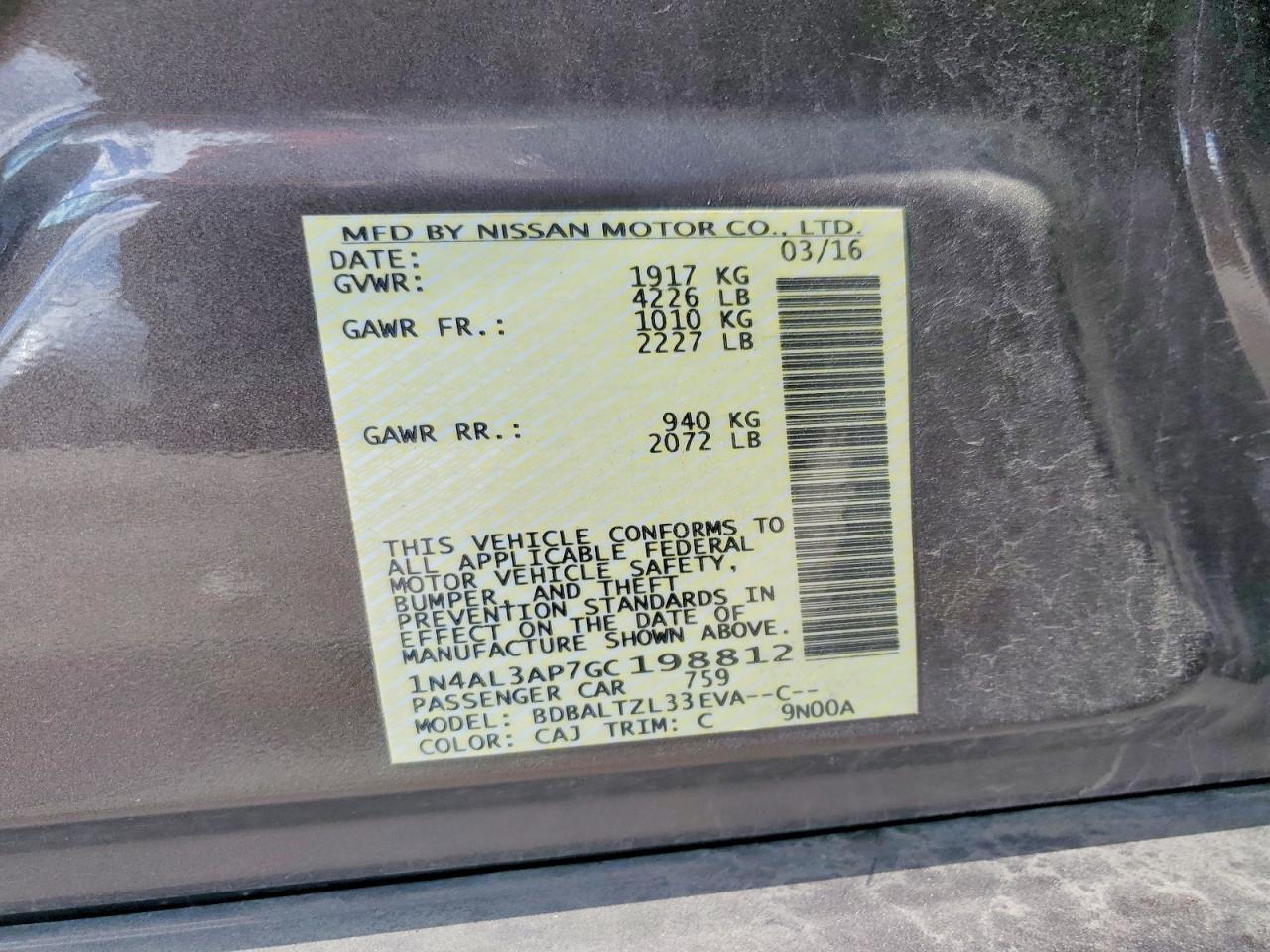 2016 NISSAN ALTIMA