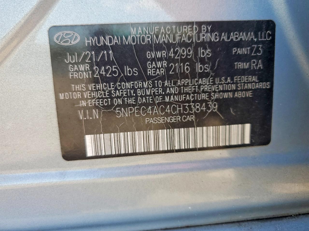 2012 HYUNDAI SONATA
