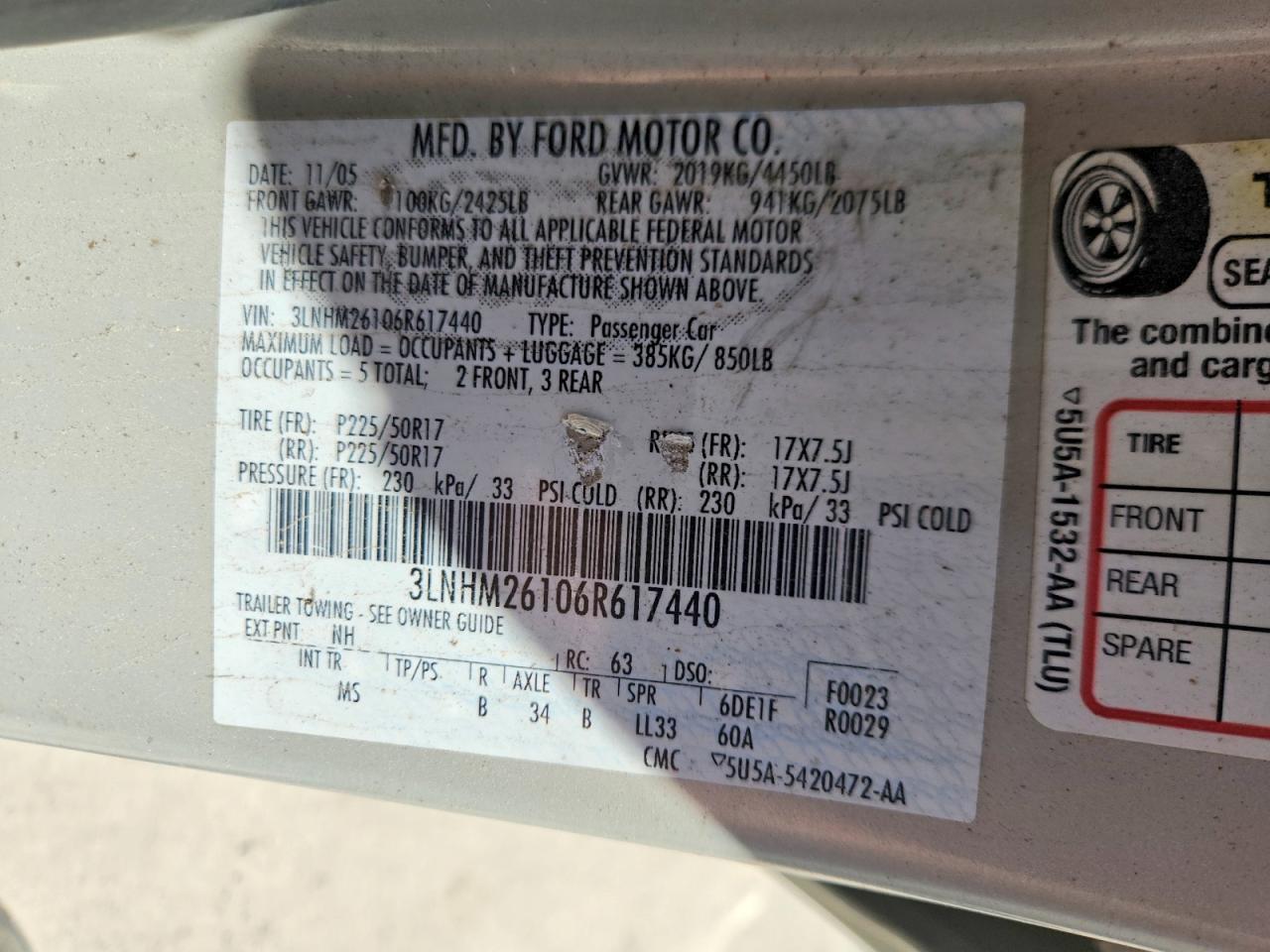 2006 LINCOLN Zephyr