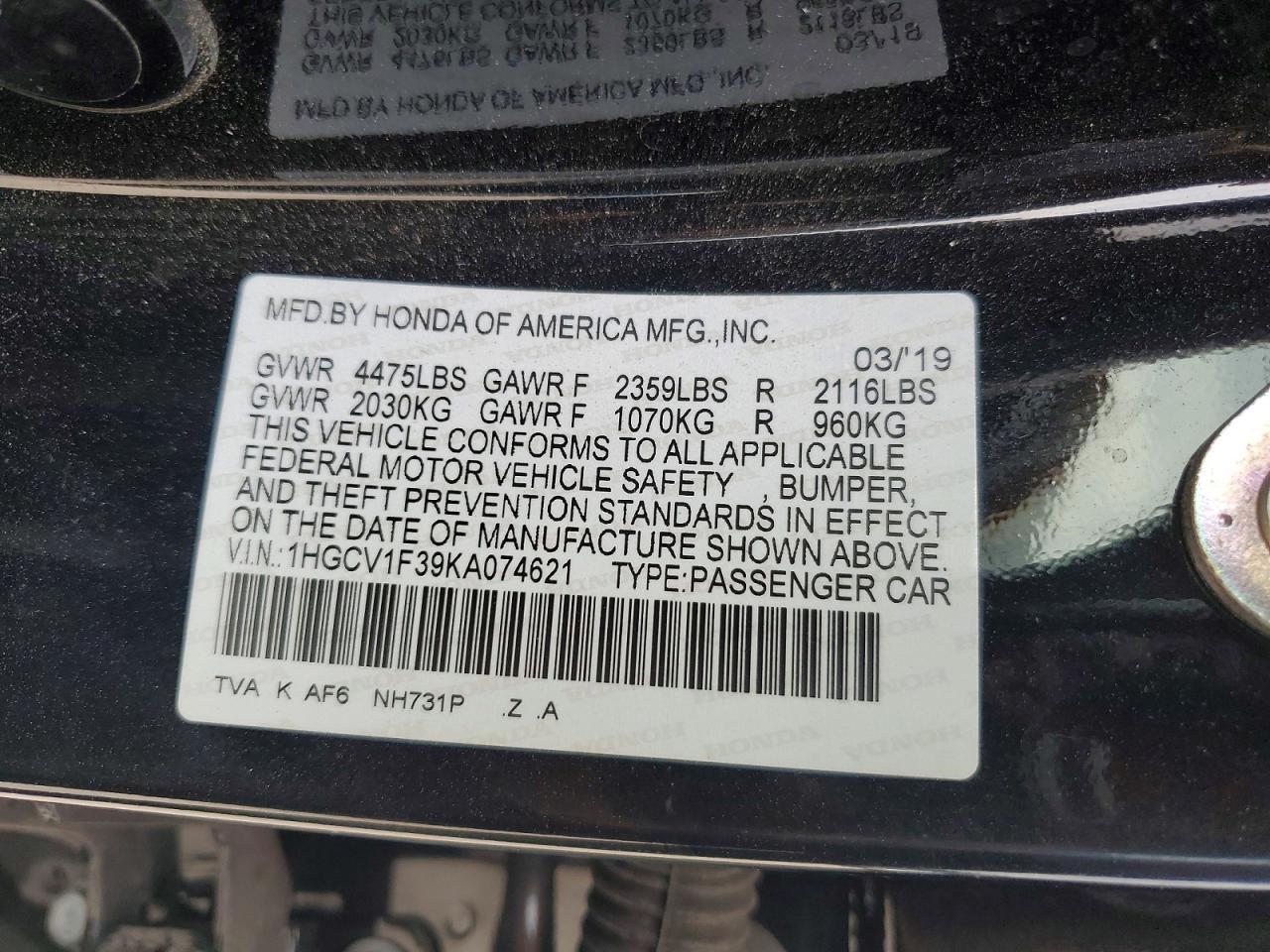 2019 HONDA ACCORD
