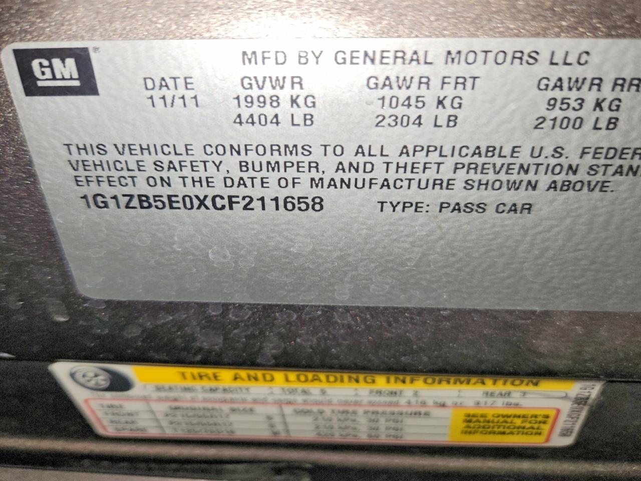 2012 CHEVROLET MALIBU