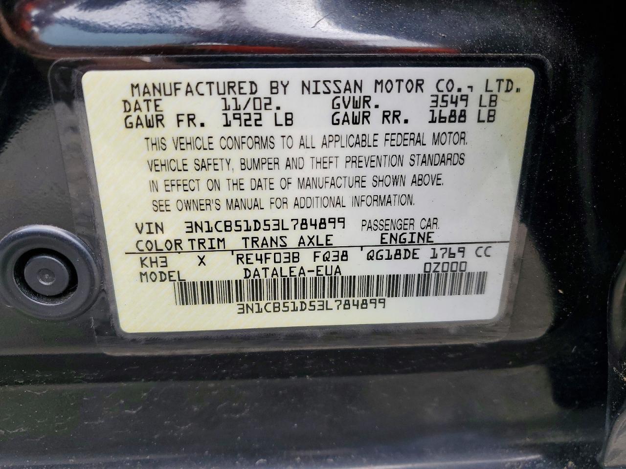 2003 NISSAN SENTRA