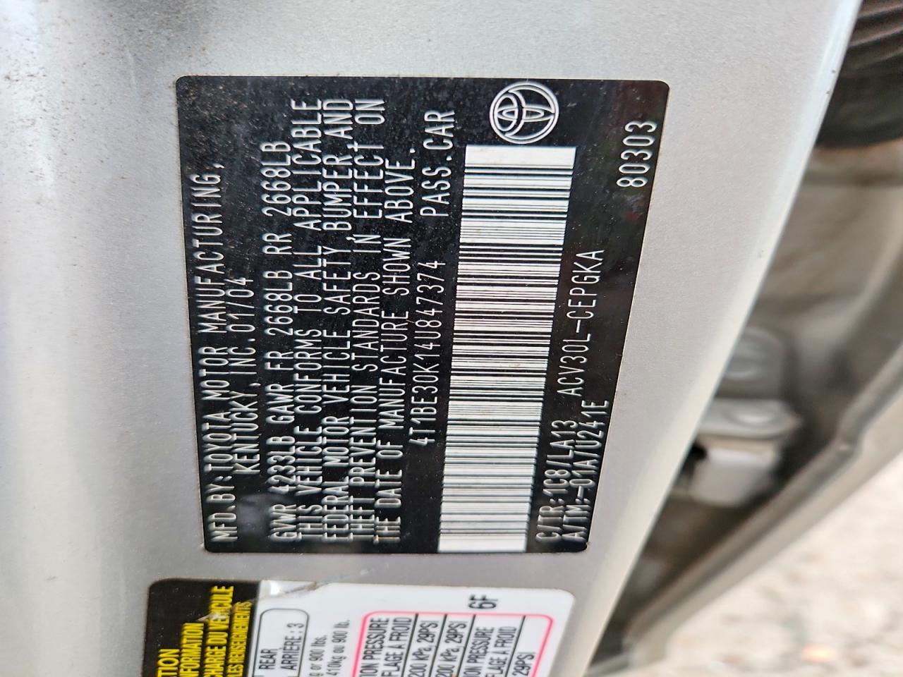 2004 TOYOTA CAMRY