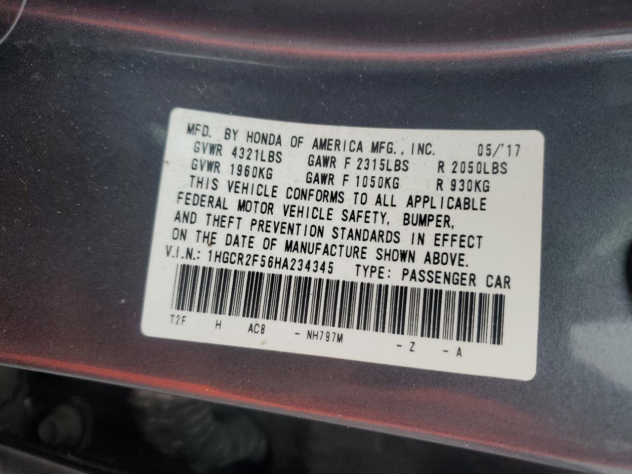 2017 HONDA ACCORD