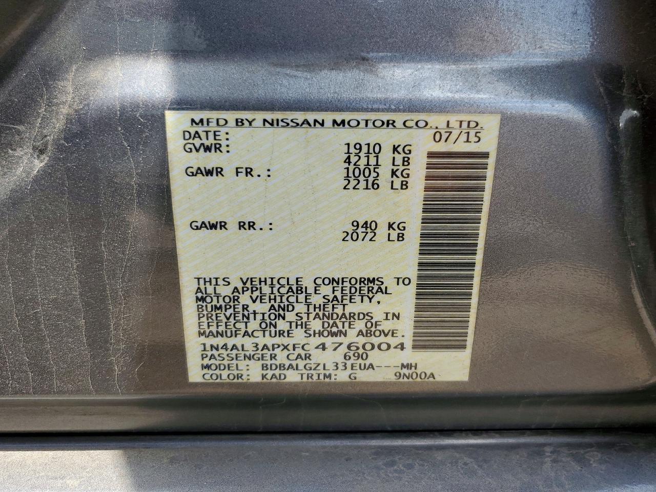 2015 NISSAN ALTIMA