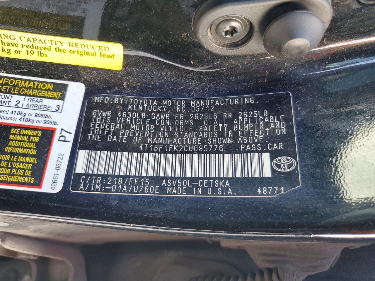 2012 TOYOTA CAMRY