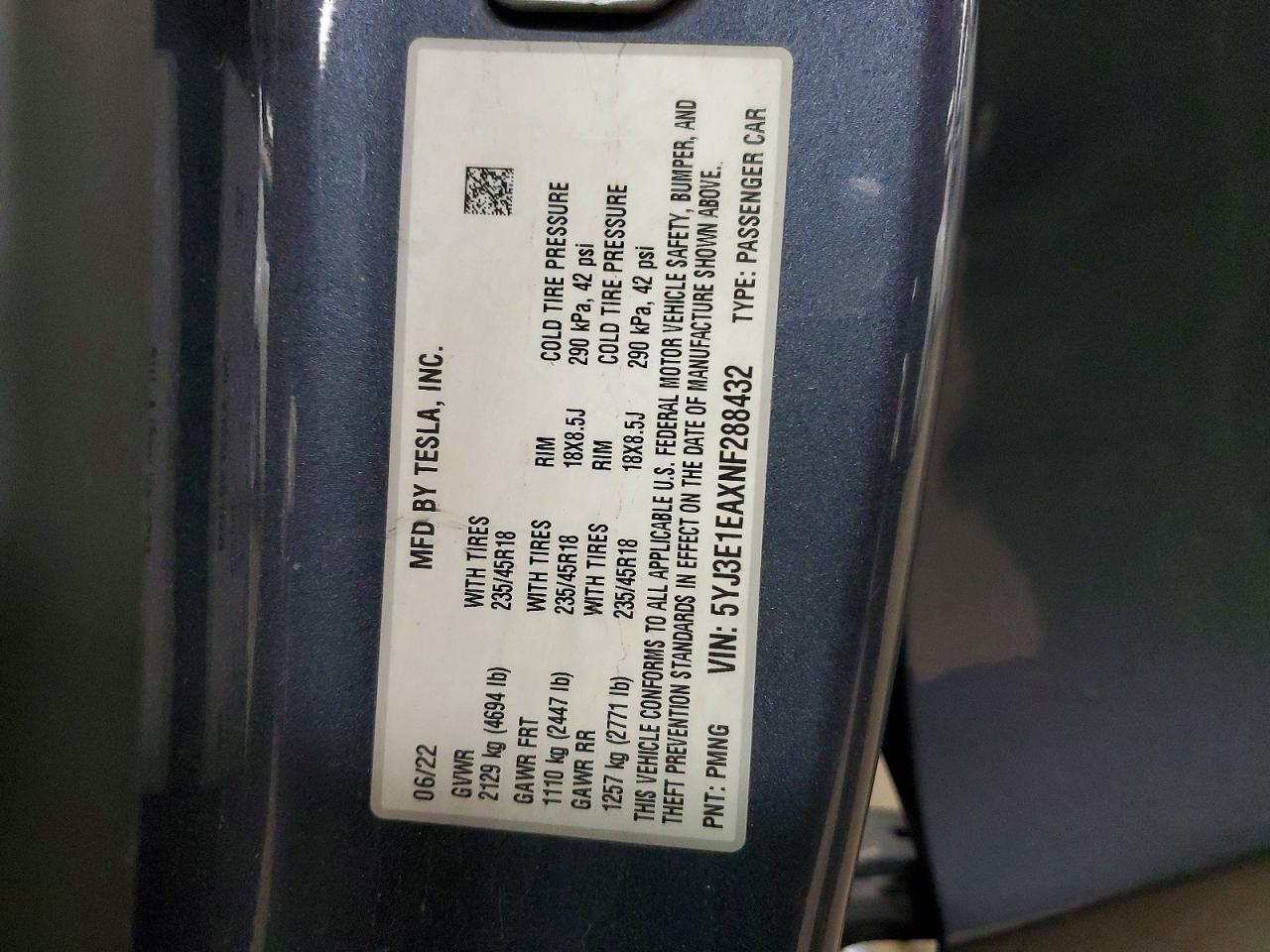 2022 TESLA MODEL 3