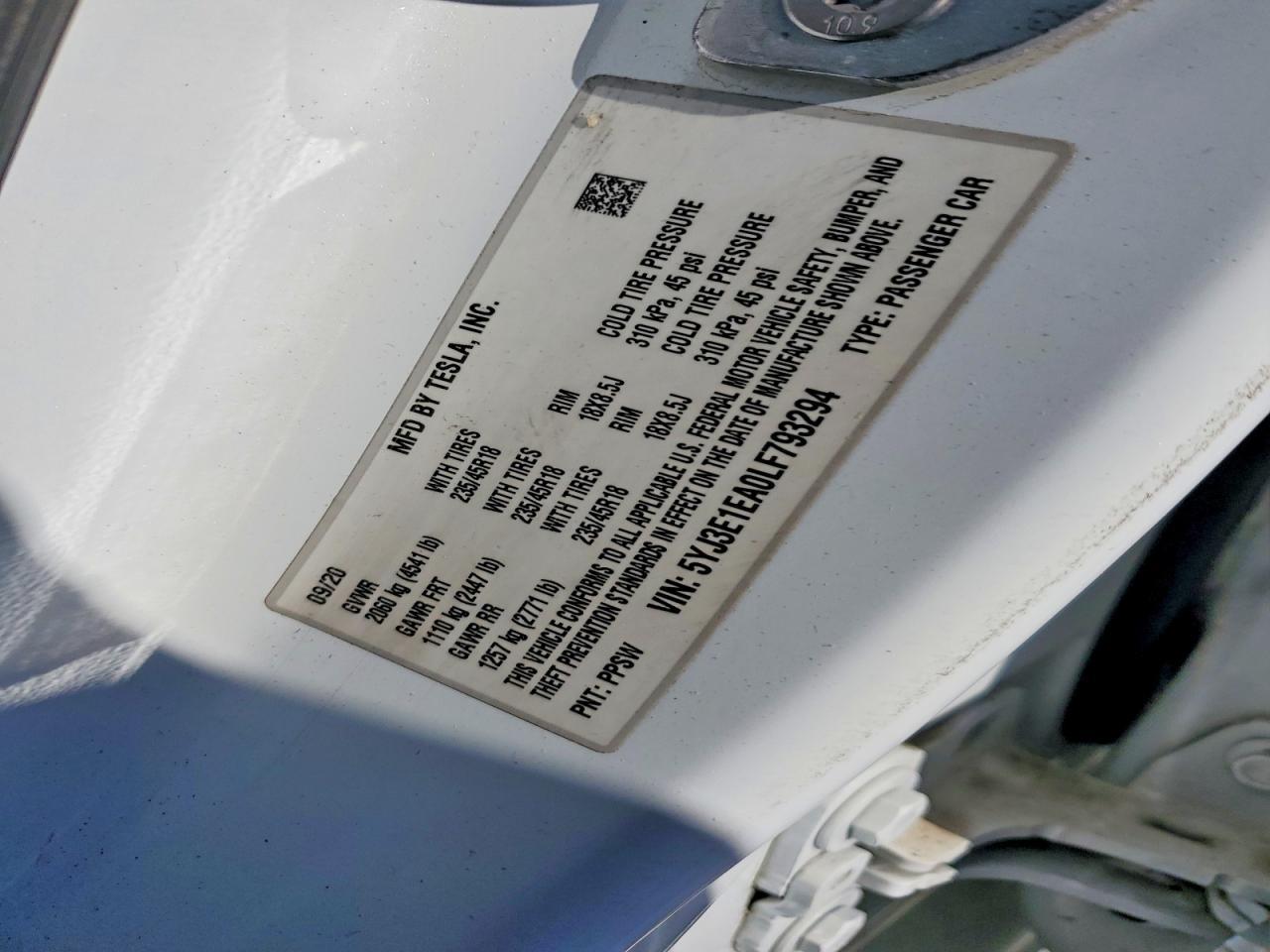 2020 TESLA MODEL 3