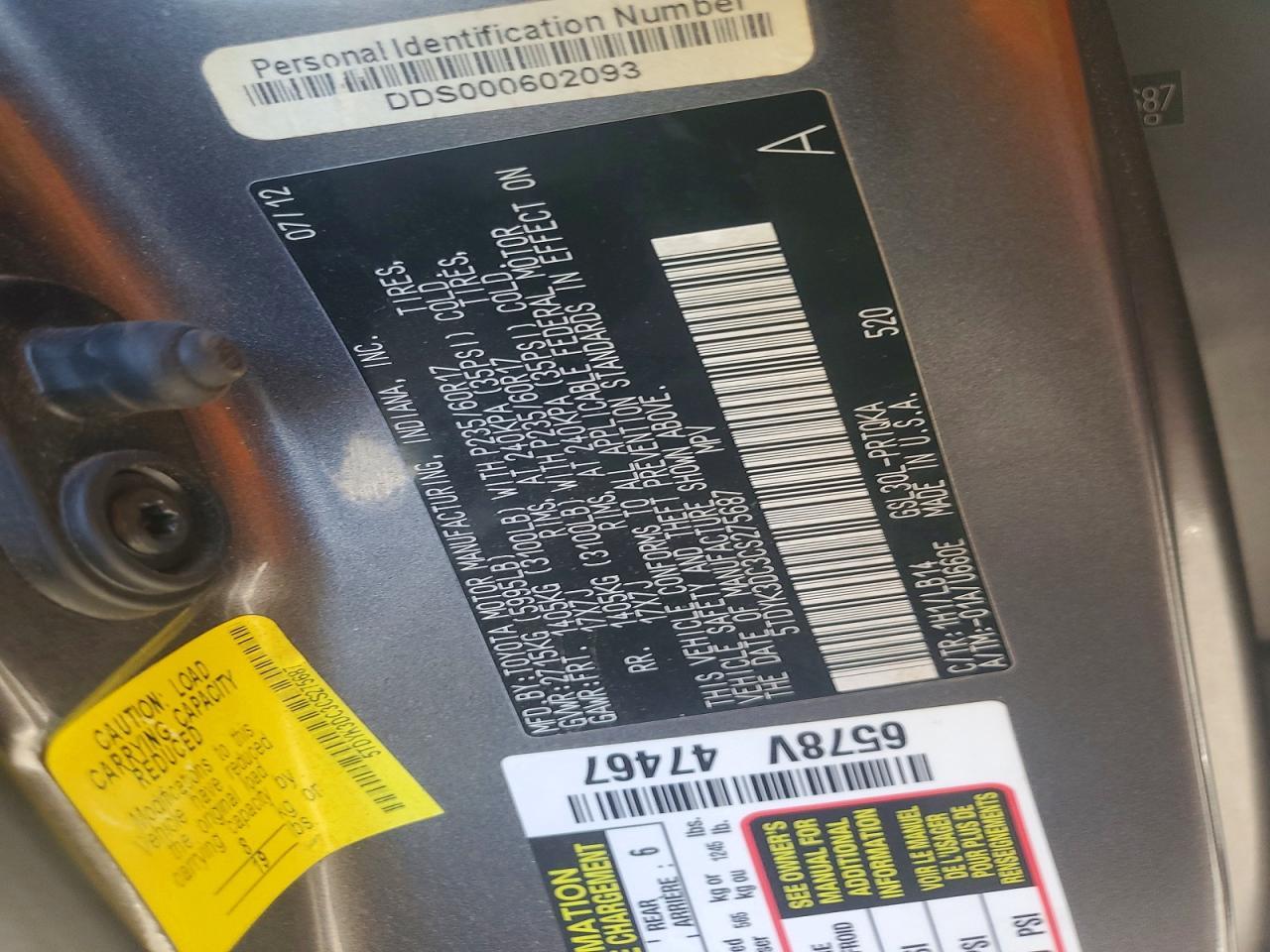 2012 TOYOTA SIENNA