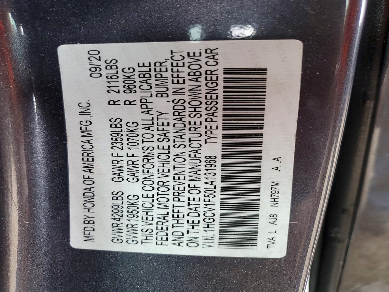2020 HONDA ACCORD