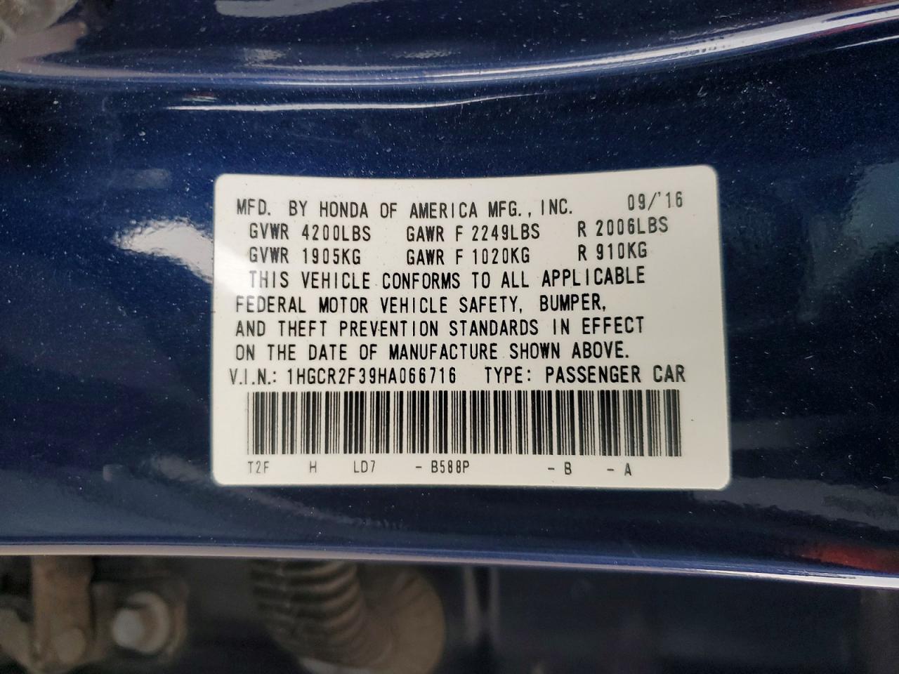 2017 HONDA ACCORD