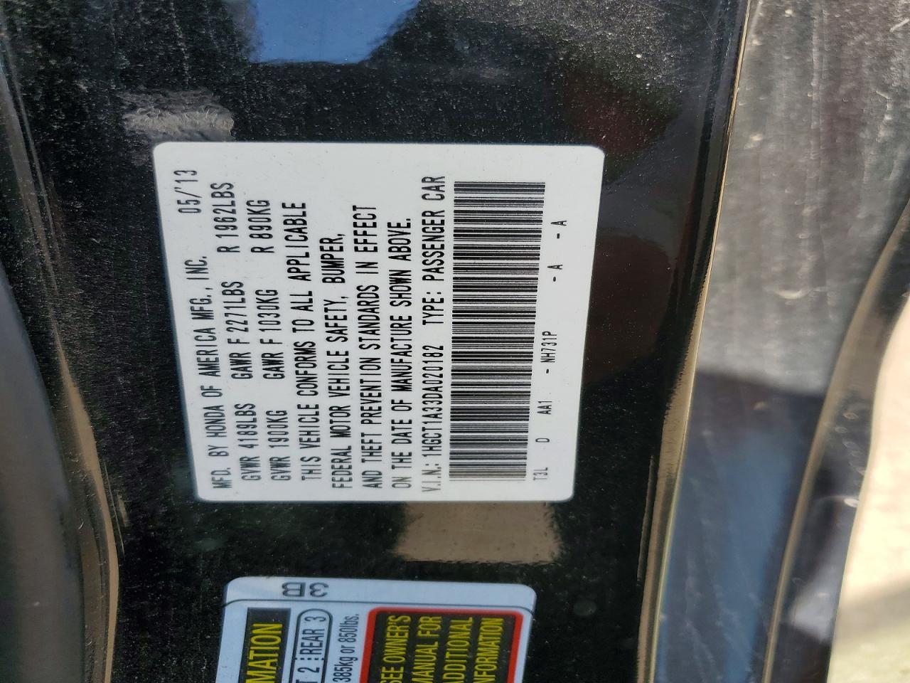 2013 HONDA ACCORD