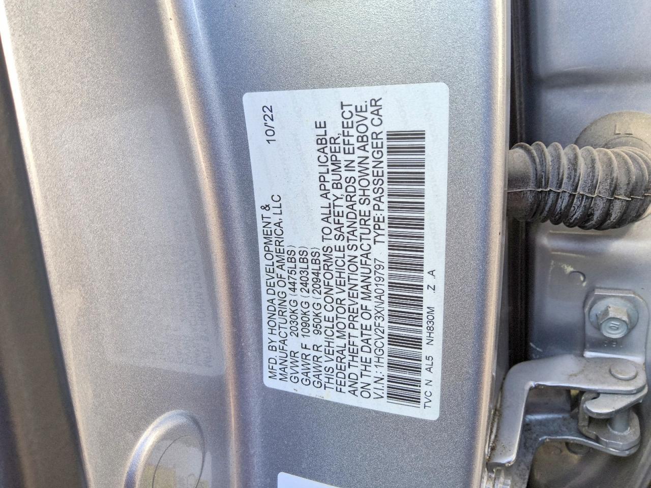 2022 HONDA ACCORD