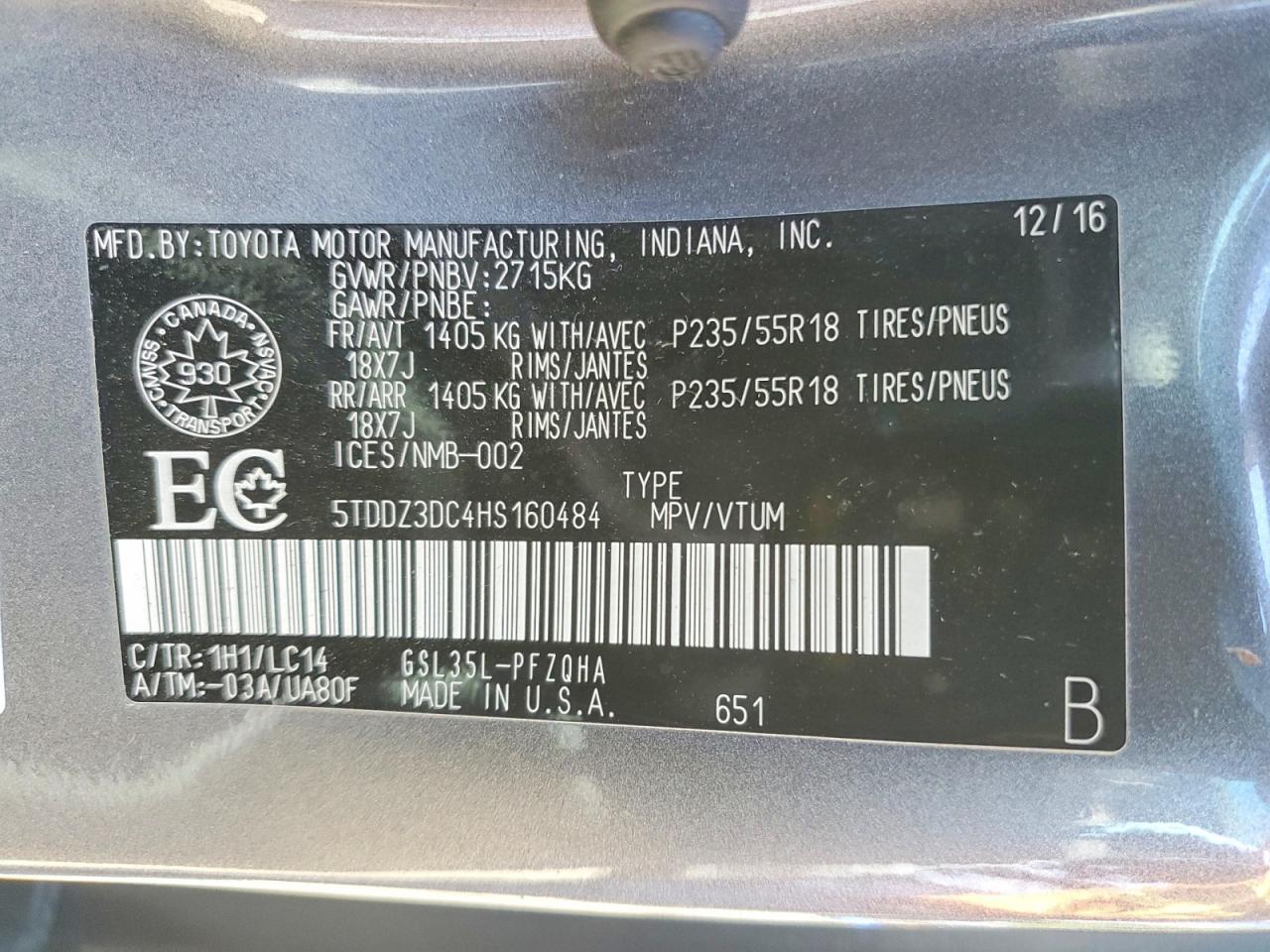 2017 TOYOTA SIENNA