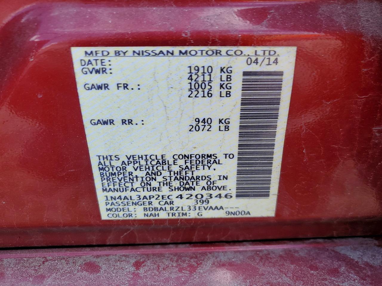2014 NISSAN ALTIMA