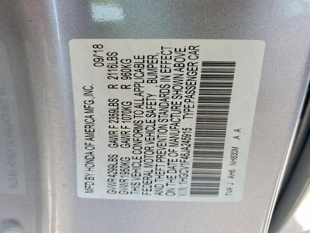 2018 HONDA ACCORD