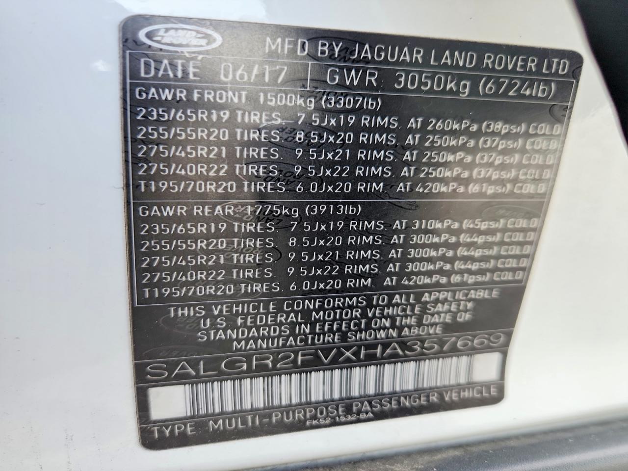 2017 LAND ROVER RANGE ROVER
